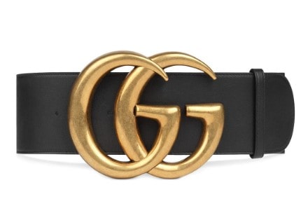 Black Textured Leather Belt With Brass Double G Buckle