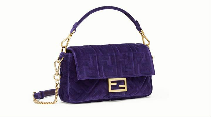 FENDI Baguette in velvet. BUY NOW!!! #fashion #style #shop #handbags #beverlyhills #beverlyhillsmagazine #BevHillsMag