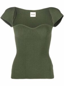 Khaite Ribbed Knitted Green Top #Fashion #blouse #styte #shop #Khaite #bevhillsmag #beverlyhills #beverlyhillsmagazine
